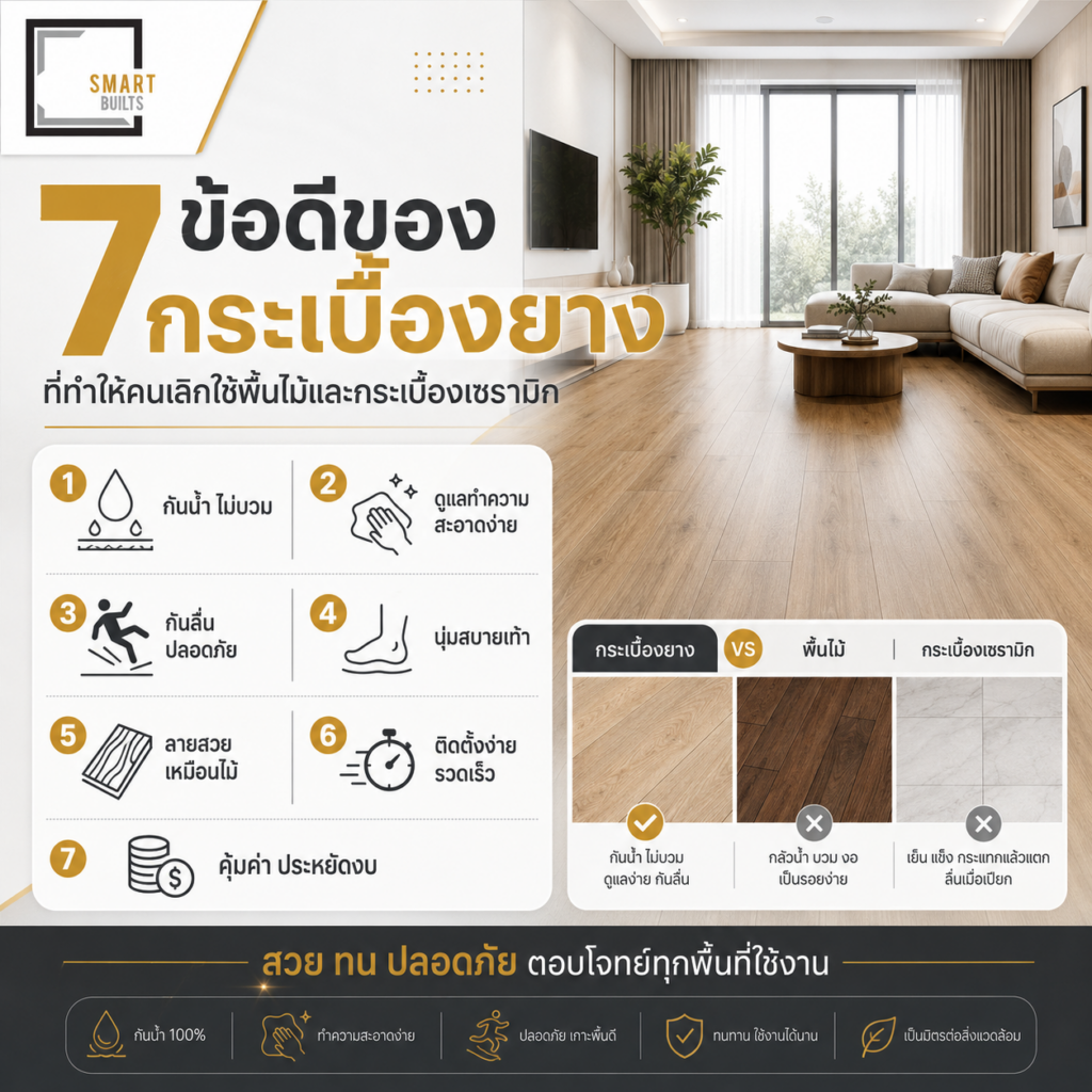 7 ข้อดีของกระเบื้องยาง ที่ทำให้คนเลิกใช้พื้นไม้และกระเบื้องเซรามิก