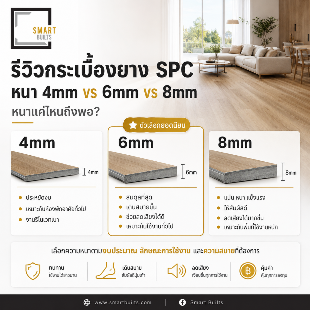 รีวิวกระเบื้องยาง SPC หนา 4 mm vs 6mm vs 8mm