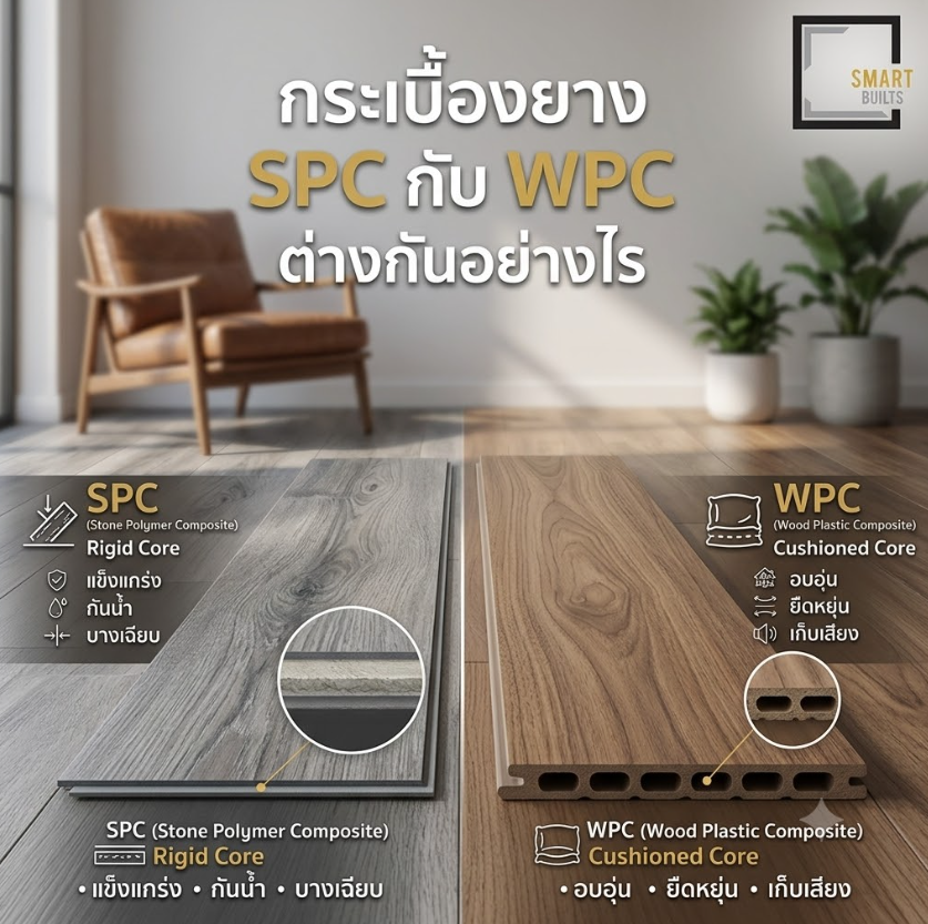 กระเบื้องยาง SPC กับ WPC ต่างกันอย่างไร เปรียบเทียบให้ชัดก่อนเลือก