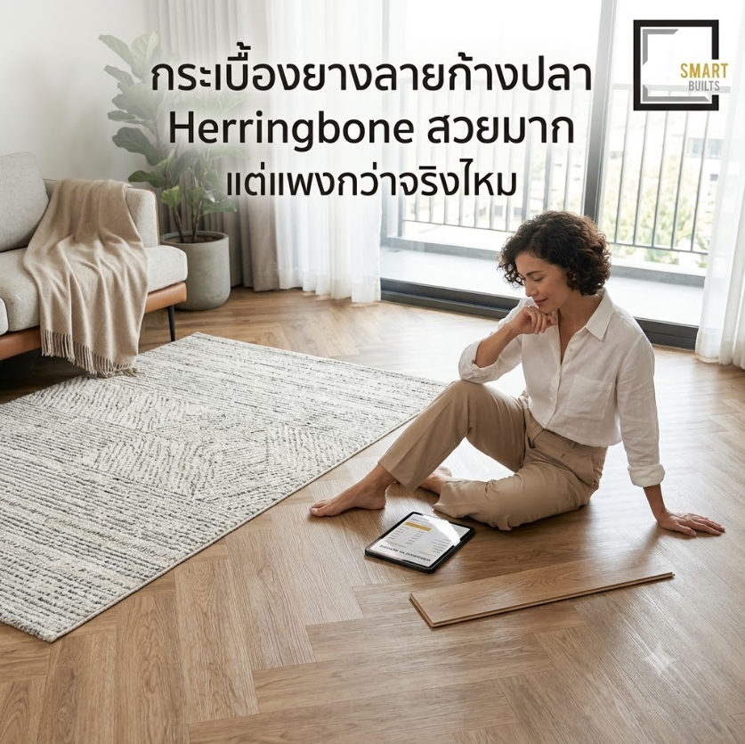 กระเบื้องยางลายก้างปลา Herringbone สวยมาก แต่แพงกว่าจริงไหม